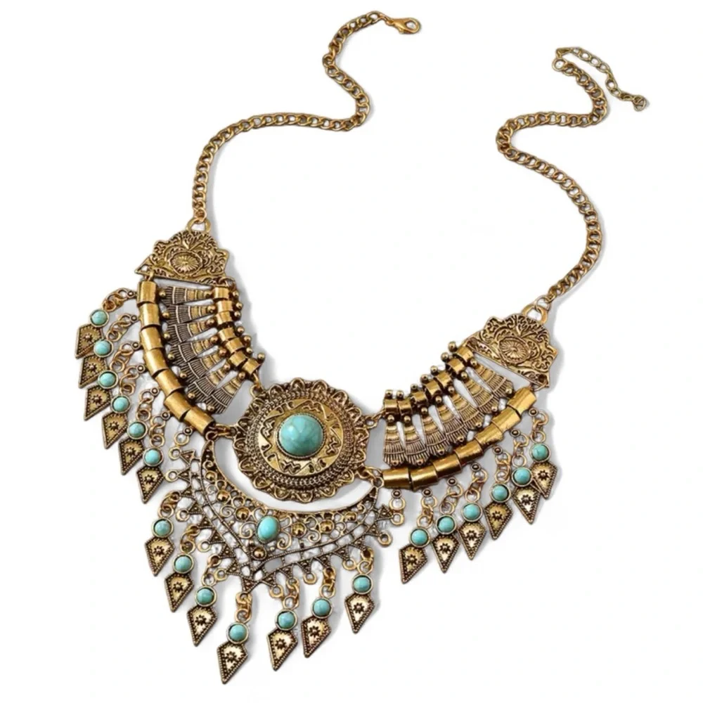 ❤️ Boho x Gypsy Tribal Gold Tone Statement Necklace - Picture 2 of 7